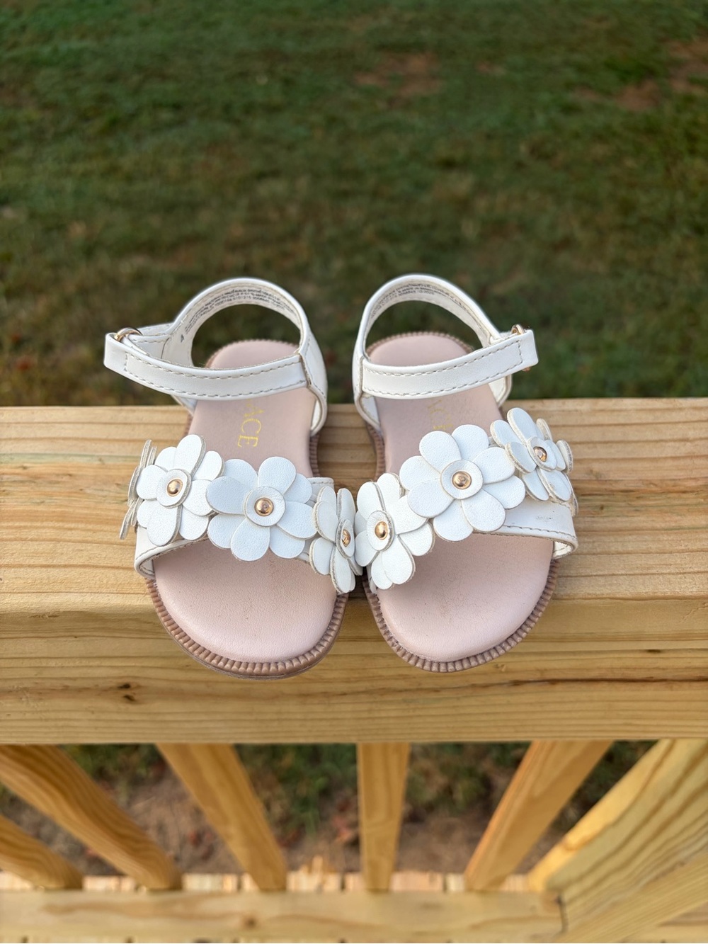 The Children's Place White Floral Strap Sandals with Gold Accent